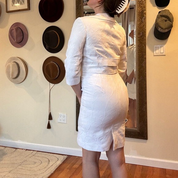 TALBOTS WHITE FLORAL JACQUARD A LINE DRESS AND JACKET - Picture 5 of 10